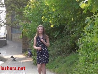 Charming teen flasher Lauras amateur public nudity and voyeur exposure of small tits